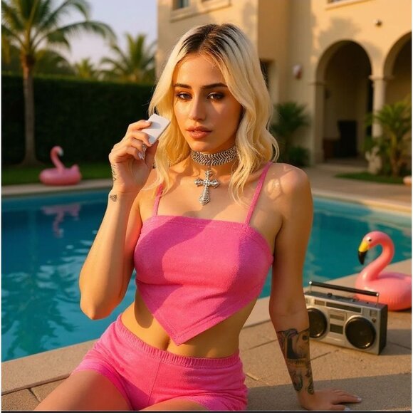 Fuchsia Adjustable Tie-Back Crop Top by Shacl โ Rooftop Glow Edition S - Picture 3 of 4